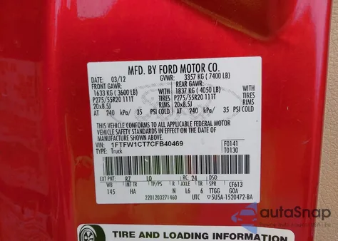 2012 Ford F-150 Lariat from USA, damaged, VIN 1FTFW1CT7CFB40469